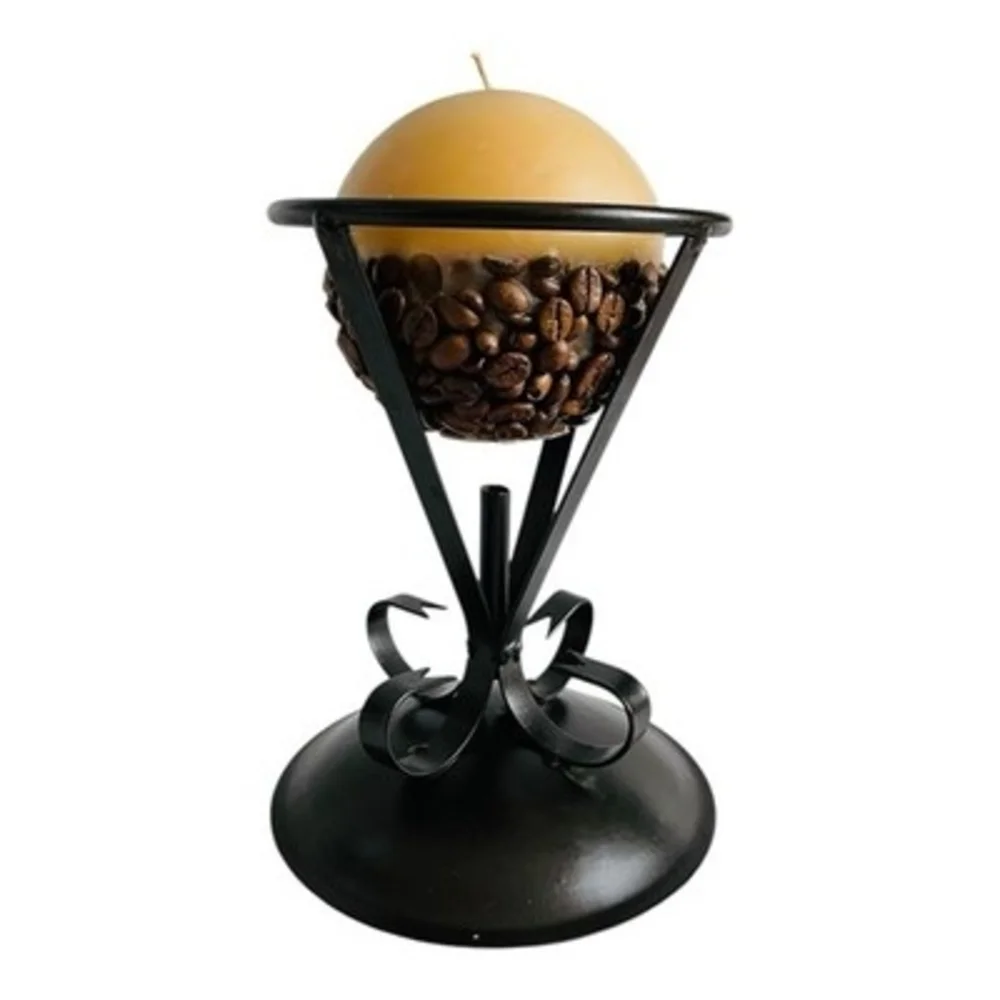 Coffee Bean Vanilla Scented Candle Black Metal Stand Holder Home Decor 7.5